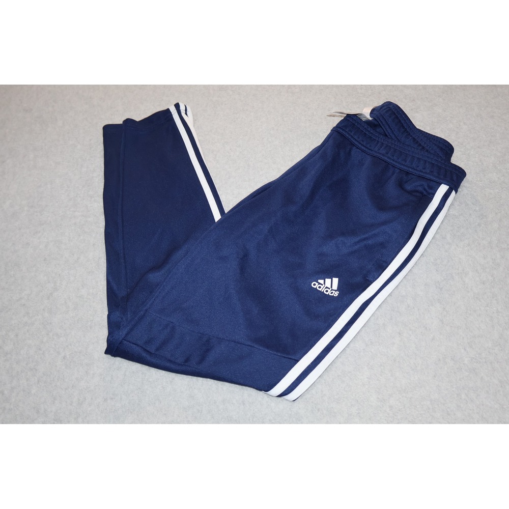 Adidas Track Pants Mens Medium Navy Blue 3-Stripes Ankle Zip Tapered Leg Jogger
